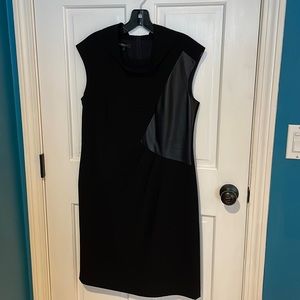 Sleek modern Lafayette 148 dress with leather panel